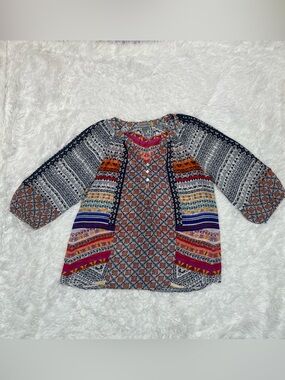 Figueroa & Flower Women’s Size M Medium Aztec Boho Blouse Henley Loose Fit Shirt